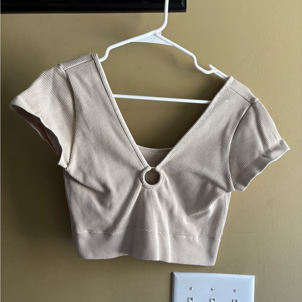 Aerie Cream Ribbed Cutout Crop Top